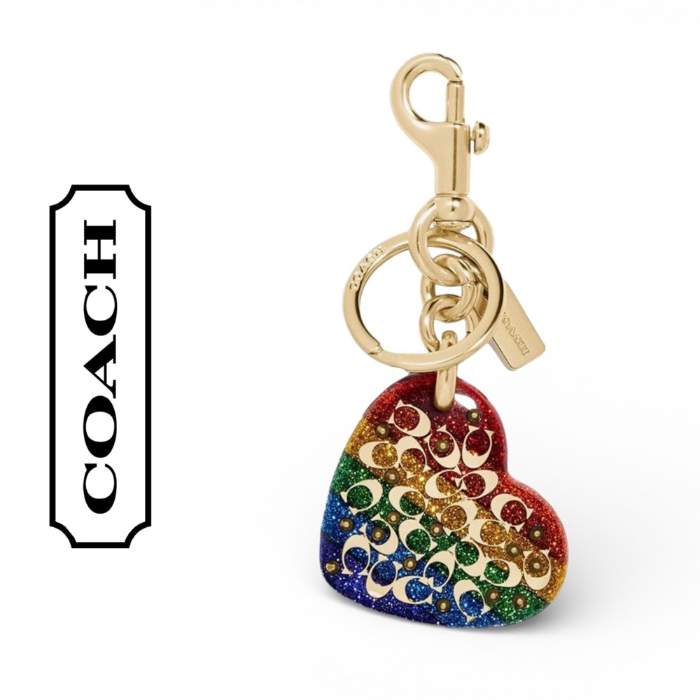 Coach Rainbow Multi Color Sprinkle Signature 2021 Pride Heart Bag Charm RARE NWT - Picture 11 of 11